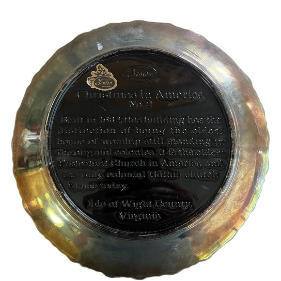 Vintage Fenton Carnival Glass Plate The Old Brick Church 1971 Christmas 8" Decor - Picture 2 of 2